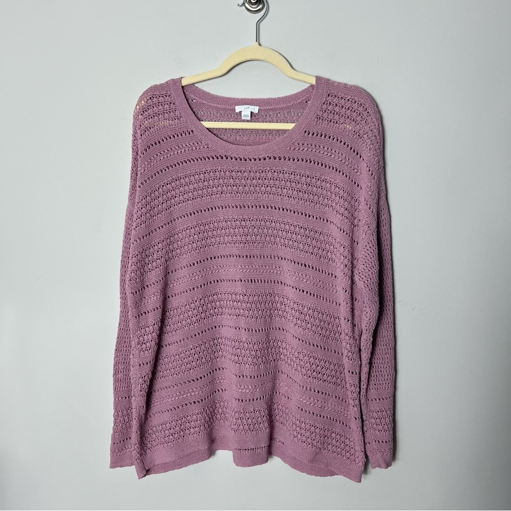 J. Jill Pointelle Crochet Cotton Blend Tunic Sweater Mauve Size Large *V